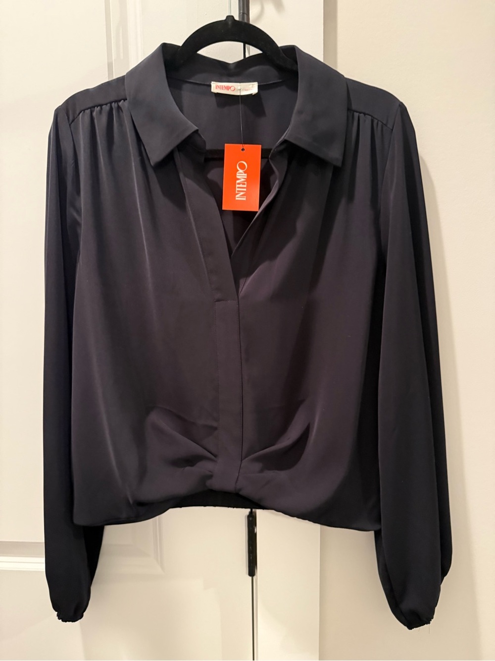Intimo Navy V-Neck Long-Sleeve Blouse